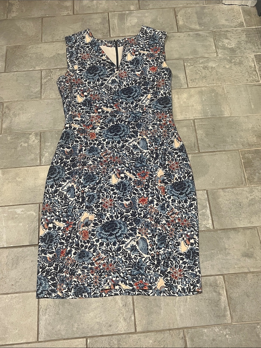 Tory Burch Sleeveless Blue Floral Sheath Dress